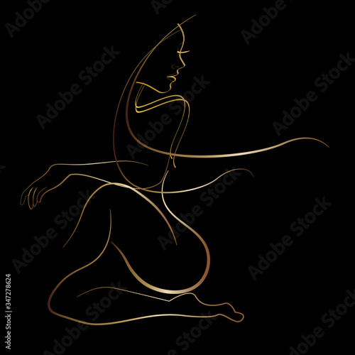 profile of a girl contour drawing lineart. logo beauty salon. vector illustration isolated black background. empty space for text. lettering the words beauty.