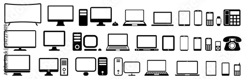 Set technology devices icon: tv, computer, laptop, tablet, smartphone. mp3, watch - vector