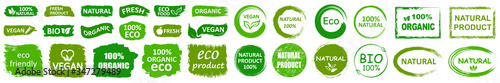 Organic natural bio labels set icon, healthy foods badges, fresh eco vegetarian food – for stock