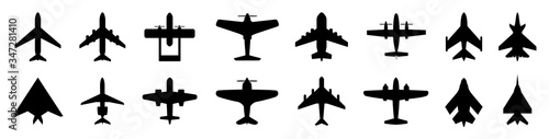 Set plane icons, different historical airplane, passenger airplanes, aircraft Fotobehang