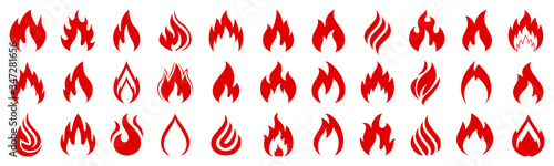 Set of fire icons. Different flames. Collection red fire for design - stock vector