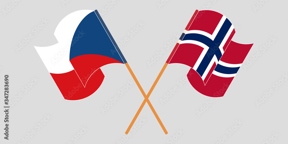 Crossed and waving flags of Czech Republic and Norway Crossed and waving flags of Czech Republic and Norway