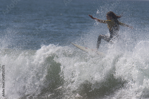 Photography surfing day at the beach at Rincon point in California on May 1, 2020