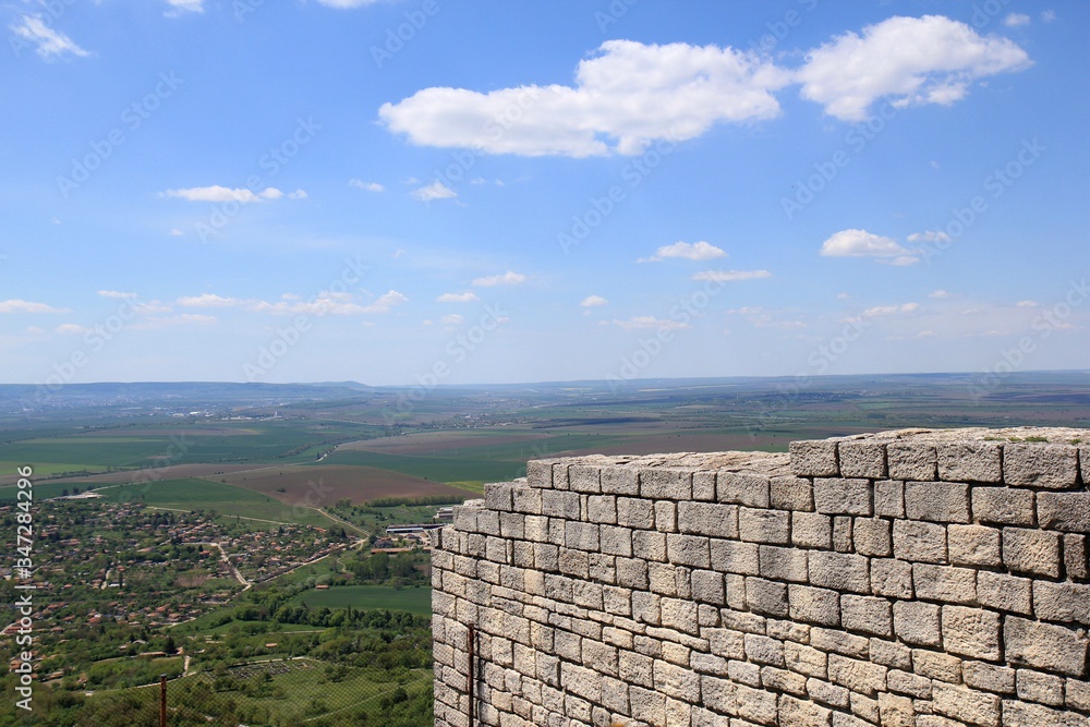View of the plain from the Madara fortress (Shumen, Bulgaria) in spring