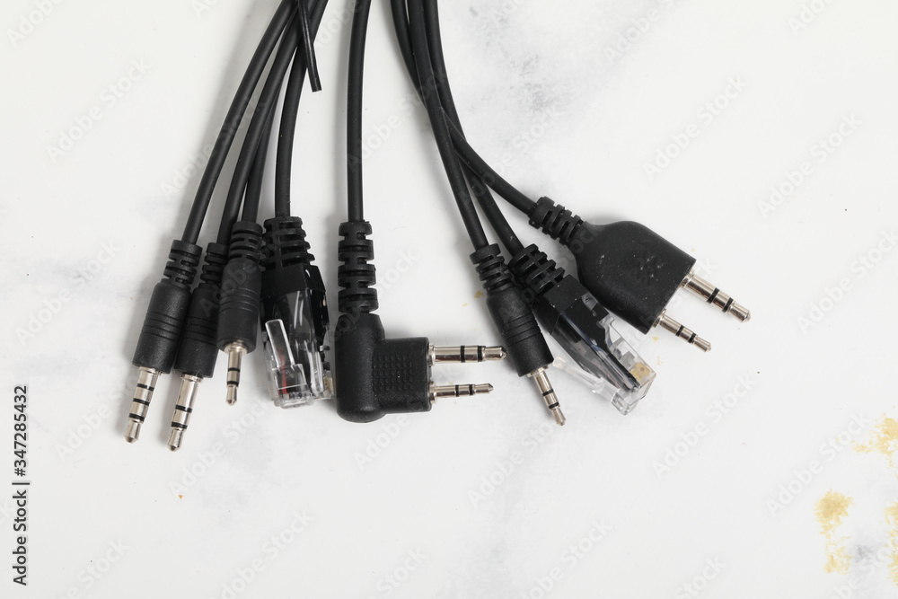 Several different audio and cables for connection various gadgets Several different audio and cables for connection various gadgets