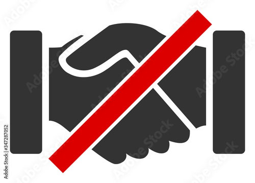 Vector forbidden handshakes flat icon. Vector pictograph style is a flat symbol forbidden handshakes icon on a white background.