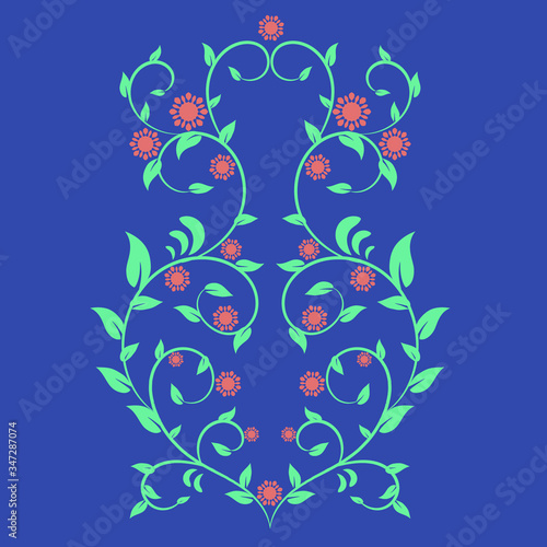 Decorative spring pattern with plant and flowers, workpiece for your design. Flowers elements and motifs. Decor for textile and print design. Vector.