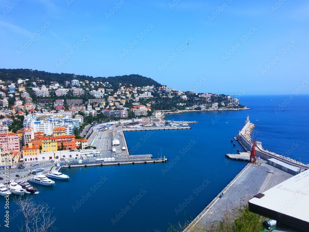 Hill view of the coast and port of Nice.Franch.