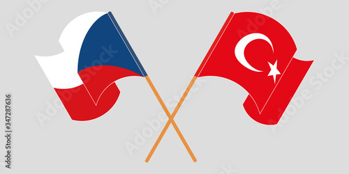 Crossed and waving flags of Czech Republic and Turkey