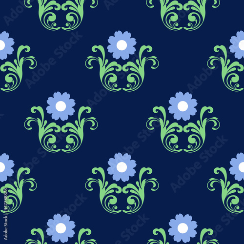 Seamless spring pattern with plant and flowers, workpiece for your design. Flowers elements and motifs. Decor for textile and print design. Vector.