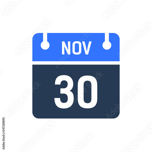Calendar Date Icon - November 30 Vector Graphic