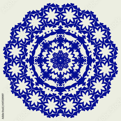Decorative pattern. Oriental vintage round motif. The ornament. Abstract texture designs can be used for backgrounds, textile, wallpapers, gift wrapping, templates, shawl and ceramic tiles. Vector.