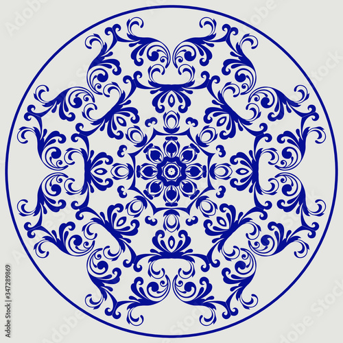 Decorative pattern. Oriental vintage round motif. The ornament. Abstract texture designs can be used for backgrounds, textile, wallpapers, gift wrapping, templates, shawl and ceramic tiles. Vector.