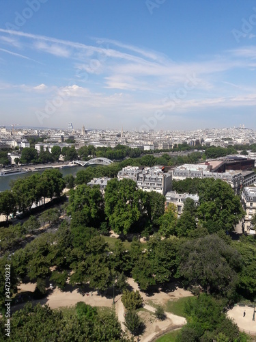 Paris France skyline and cityscape views from the observation deck of the Eiffel Tower summer 2017