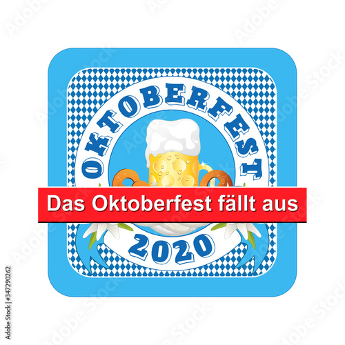 Oktoberfest 2020 fällt aus,
Bierdeckel mit Bier Glas, Brezel und Edelweiss, Laugenbrezel, Salzbrezel, Laugenbrezel oder Brezn zum Oktoberfest, Vektor Illustration isoliert auf weißem Hintergrund