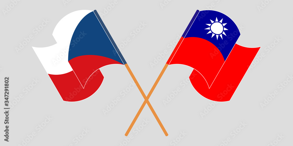 Crossed and waving flags of Czech Republic and Taiwan Crossed and waving flags of Czech Republic and Taiwan