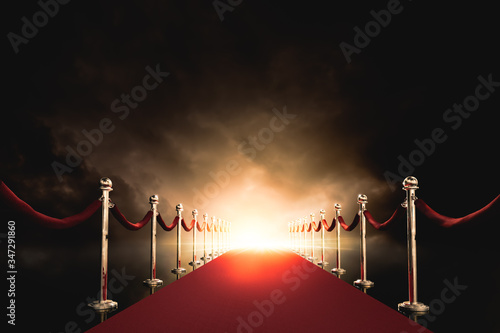 Fotografia Red carpet with bright light in the end / 3D illustration