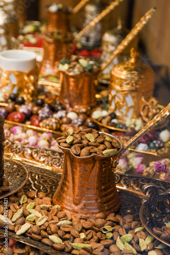 Various types or many colorful assortment of Turkish delights rolls. Lokum  specific Turkey dessert