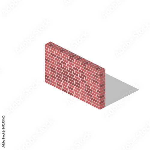 Isometric picture. A voluminous brick wall is drawn. Brick, brick wall, pink cet. All items are made in isometry.
