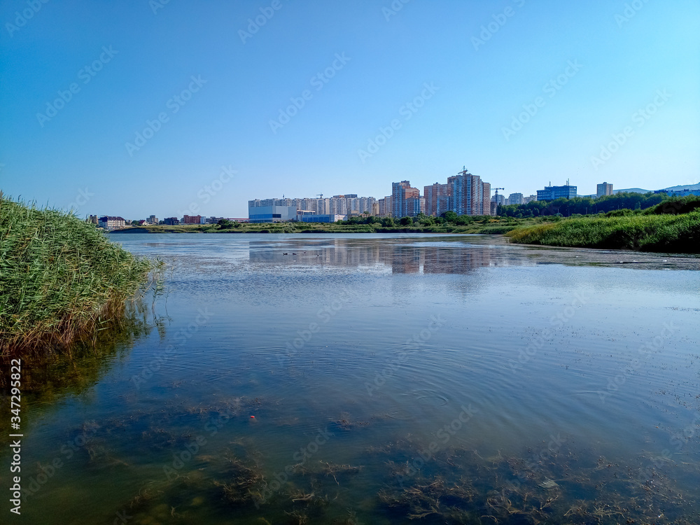 Fototapeta premium landscape of the city is new from the side of the Sujuk lagoon estuary.