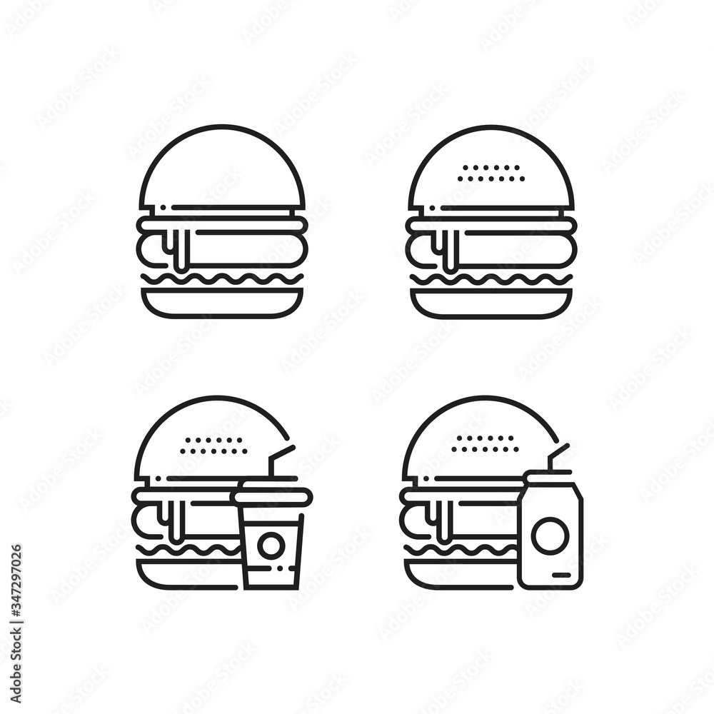 burger hamburger logo icons Flat Vector Symbol , with soda and juice burger hamburger logo icons Flat Vector Symbol , with soda and juice