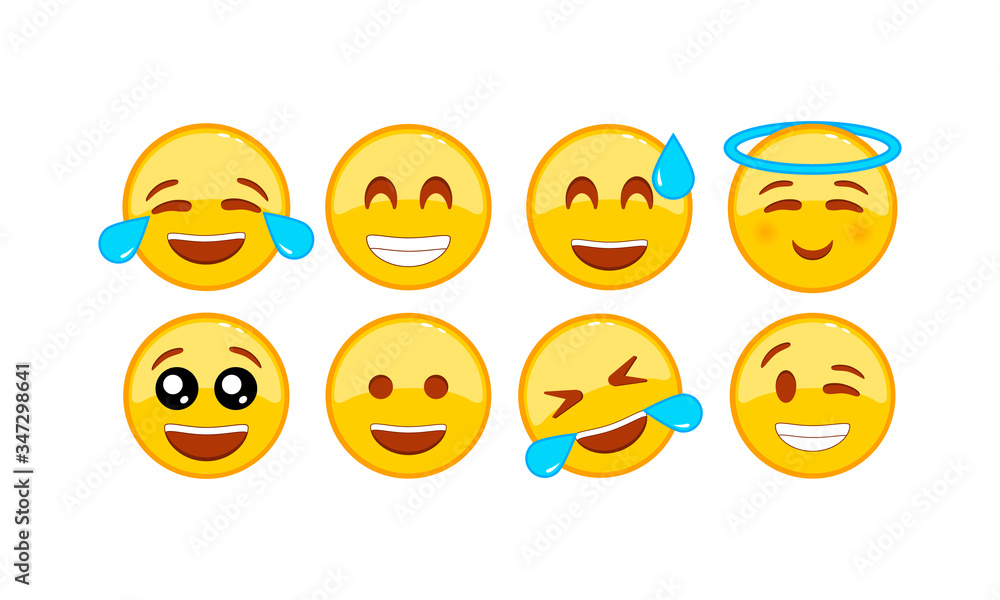 Laughing, funny emoji icon set. Smiley, emoticons. Facial expression on isolated white background. EPS 10 vector Laughing, funny emoji icon set. Smiley, emoticons. Facial expression on isolated white background. EPS 10 vector