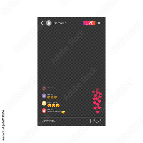 Mockup is live streaming. Streaming video. The template for the the social network on isolated white background. EPS 10 vector