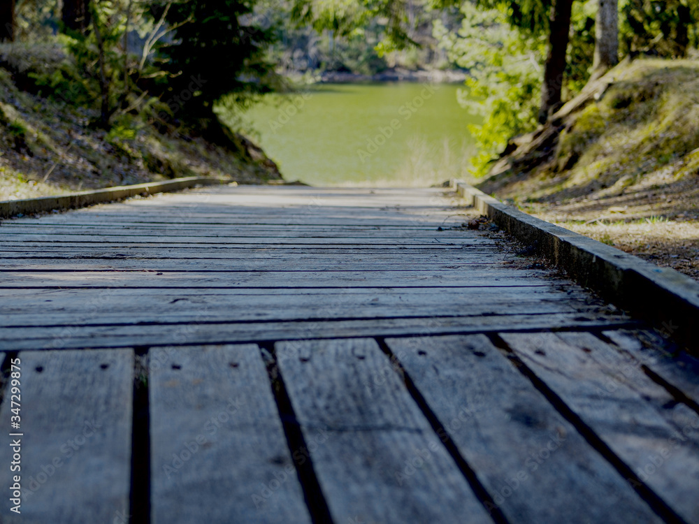Obraz premium wooden boardwalk near the lake