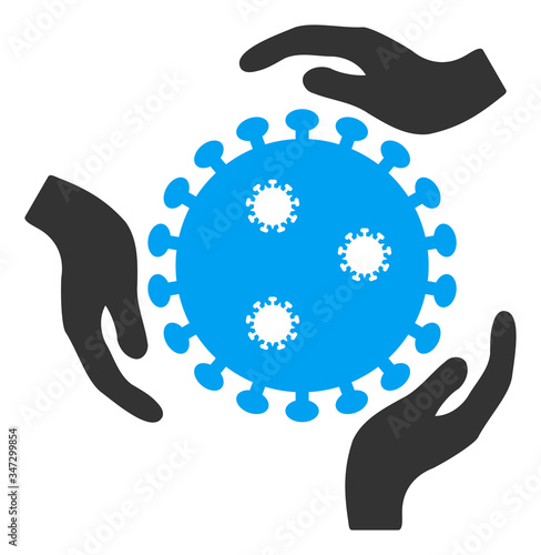 Vector virus care hands flat icon. Vector pictogram style is a flat symbol virus care hands icon on a white background.