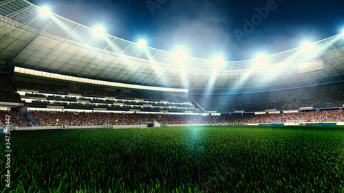 Night football arena in lights close up. soccer stadium. © appledesign