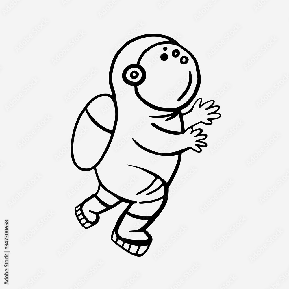 Obraz premium Cosmonaut. Vector linear drawing of an astronaut. Man in space
