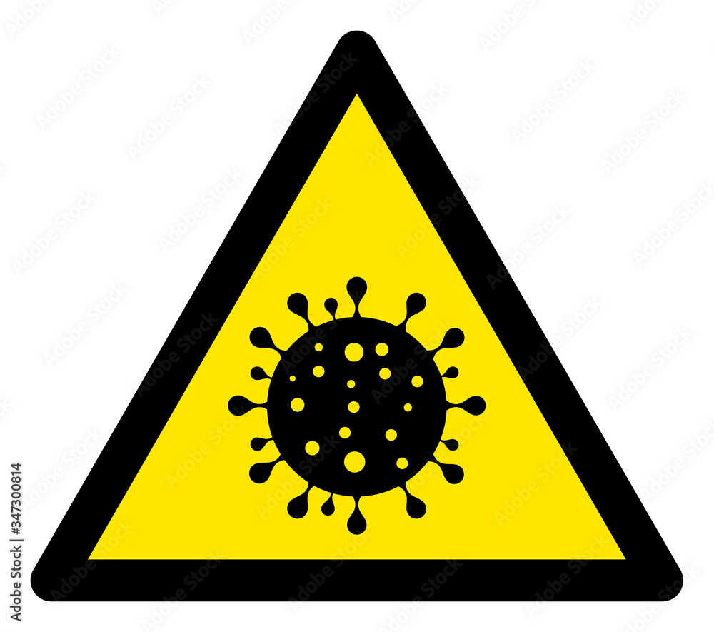Vector coronavirus warning flat icon. Vector pictograph style is a flat symbol coronavirus warning icon on a white background. Vector coronavirus warning flat icon. Vector pictograph style is a flat symbol coronavirus warning icon on a white background.