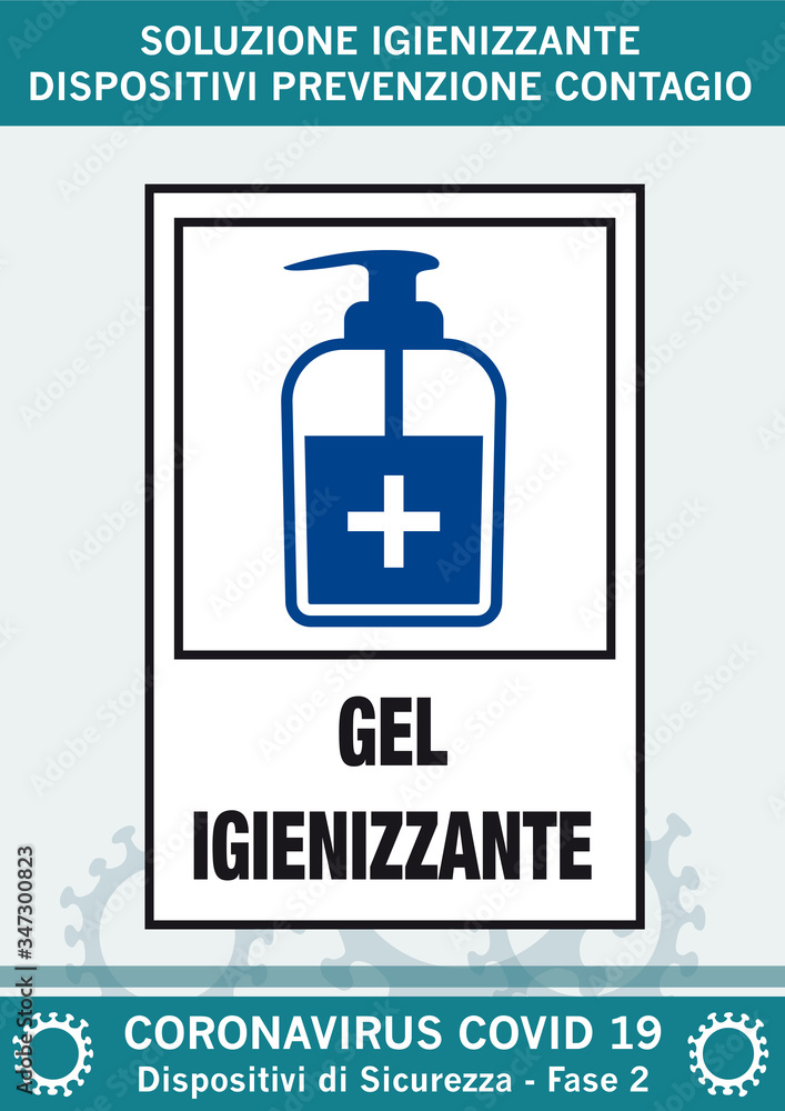 Naklejka premium soluzione igienizzante, dispositivi prevenzione contagio