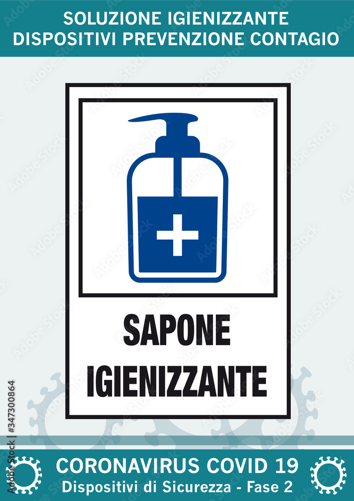 Naklejka premium soluzione igienizzante, dispositivi prevenzione contagio