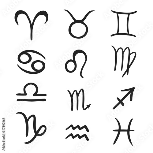 Zodiac signs. Symbols of the zodiac signs. A set of zodiacal symbols. Vector illustration