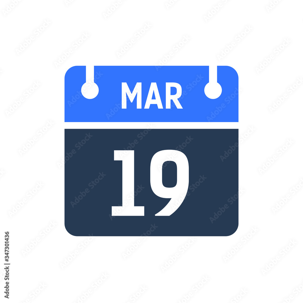 Calendar Date Icon - March 19 Vector Graphic Calendar Date Icon - March 19 Vector Graphic