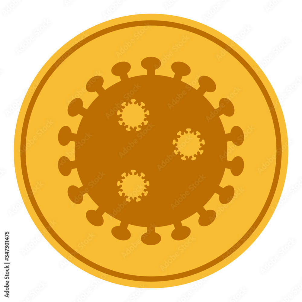 Vector gold covid-19 coin flat icon. Vector pictogram style is a flat symbol gold covid-19 coin icon on a white background. Vector gold covid-19 coin flat icon. Vector pictogram style is a flat symbol gold covid-19 coin icon on a white background.