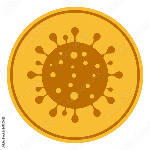 Vector gold coronavirus coin flat icon. Vector pictogram style is a flat symbol gold coronavirus coin icon on a white background.