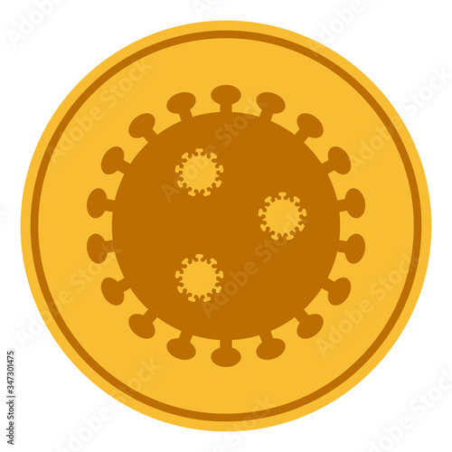 Vector gold covid-19 coin flat icon. Vector pictogram style is a flat symbol gold covid-19 coin icon on a white background.