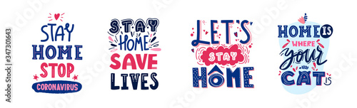 Set of stay home quarantine lockdown texts.