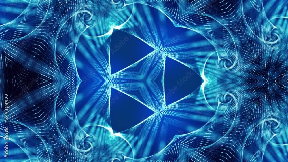 4k looped abstract blue background of glow particles form curved lines, surfaces simmetrical structures as in kaleidoscopic hologram. Sci-fi abstract theme with particle waves. 4k looped abstract blue background of glow particles form curved lines, surfaces simmetrical structures as in kaleidoscopic hologram. Sci-fi abstract theme with particle waves.