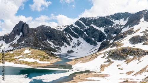 Photography Panorama of glacial lake in Rila National Park in Bulgaria