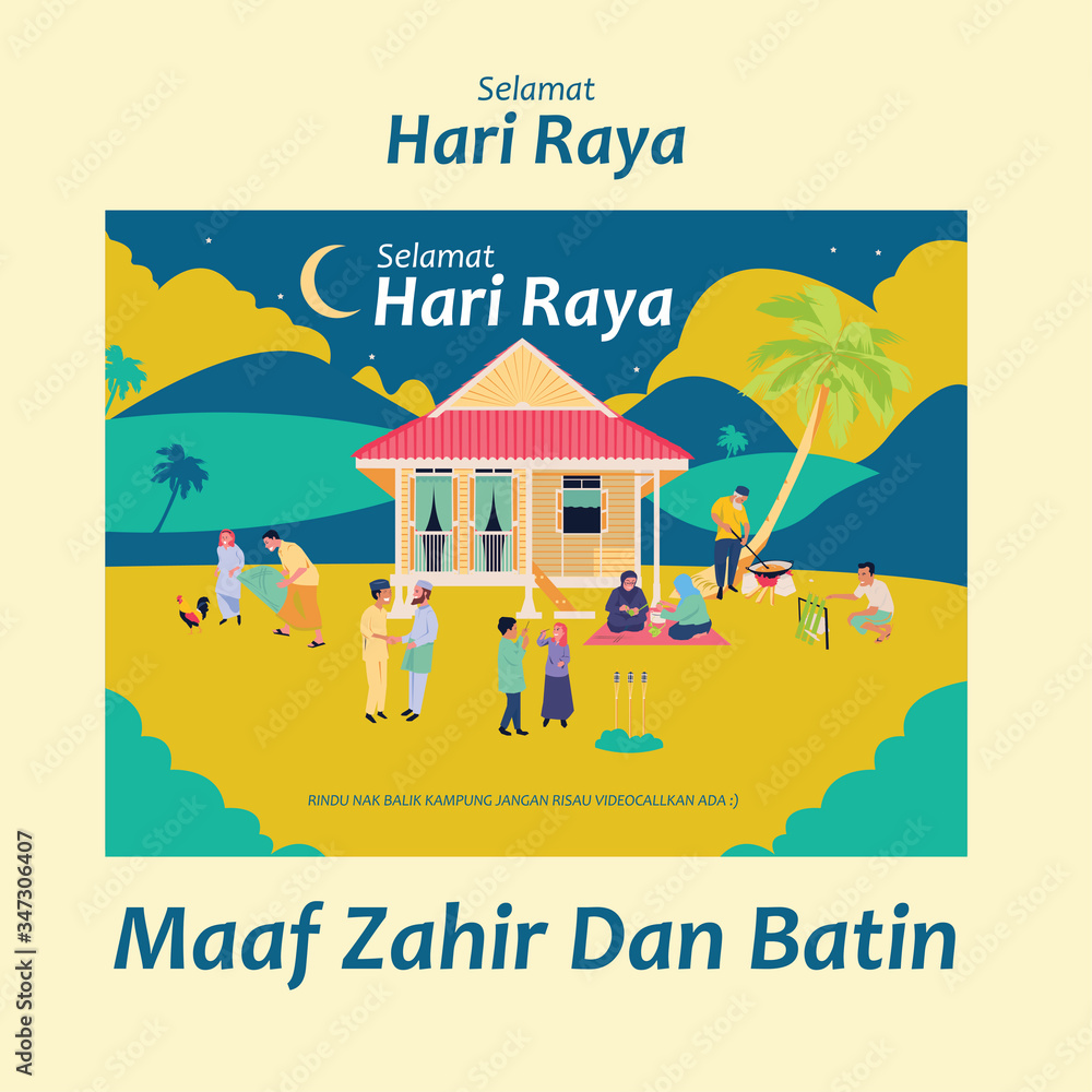 vector illustration of hari raya and balik kampung,making dodol,lemang