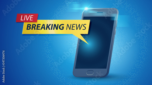 Online news application in smartphones. Watching Breaking news and updates LIVE anytime anywhere using a smartphone. Concept design of mobile device usability. Vector illustration.