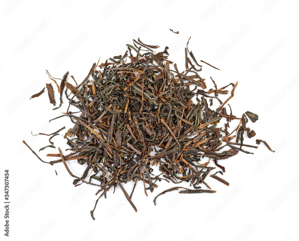Dry black tea isolated on white background