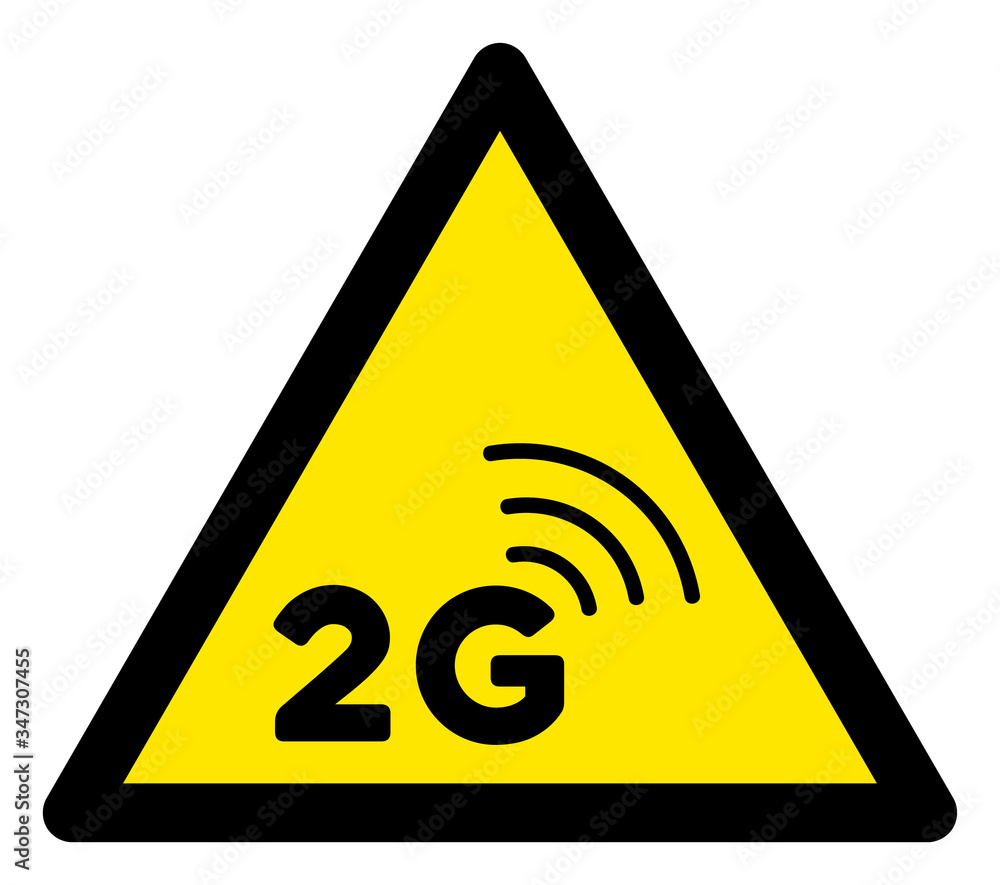 Vector 2G network flat warning sign. Triangle icon uses black and yellow colors. Symbol style is a flat 2G network attention sign on a white background. Icons designed for problem signals, road signs, Vector 2G network flat warning sign. Triangle icon uses black and yellow colors. Symbol style is a flat 2G network attention sign on a white background. Icons designed for problem signals, road signs,