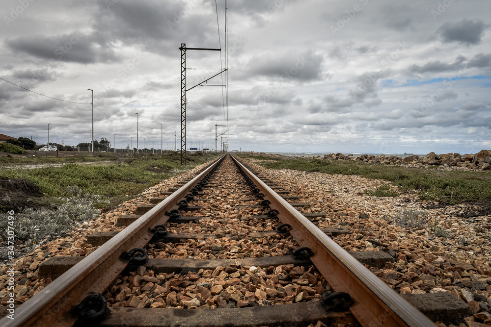 Obraz premium Railway with clouds at the background , Port Elizabeth, South Africa