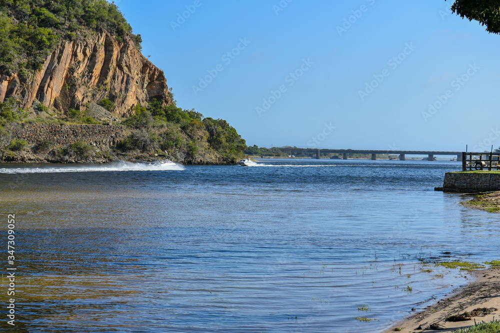 Obraz premium Keurbooms River Mouth near Plettenberg Bay is a popular place for camping on the Garden Route, South Africa