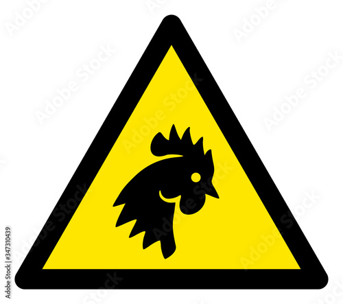 Vector cock flat warning sign. Triangle icon uses black and yellow colors. Symbol style is a flat cock attention sign on a white background. Icons designed for notice signals, road signs,
