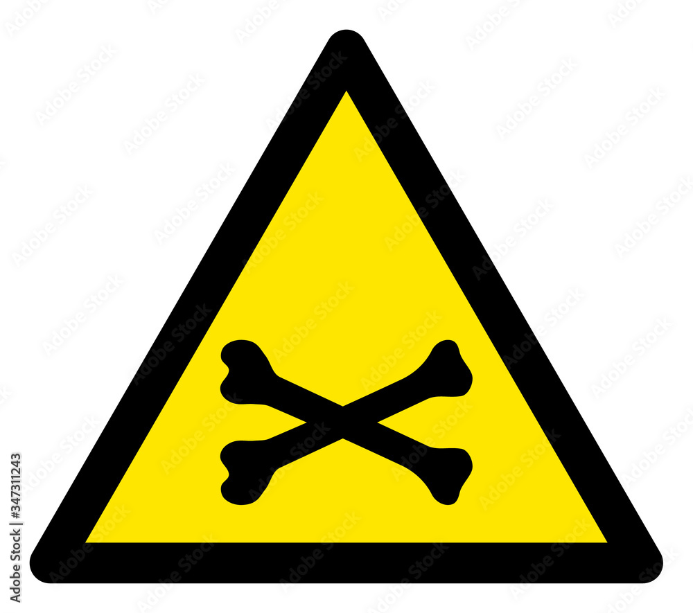 Vector cross bones flat warning sign. Triangle icon uses black and yellow colors. Symbol style is a flat cross bones hazard sign on a white background. Icons designed for notice signals, road signs, Vector cross bones flat warning sign. Triangle icon uses black and yellow colors. Symbol style is a flat cross bones hazard sign on a white background. Icons designed for notice signals, road signs,